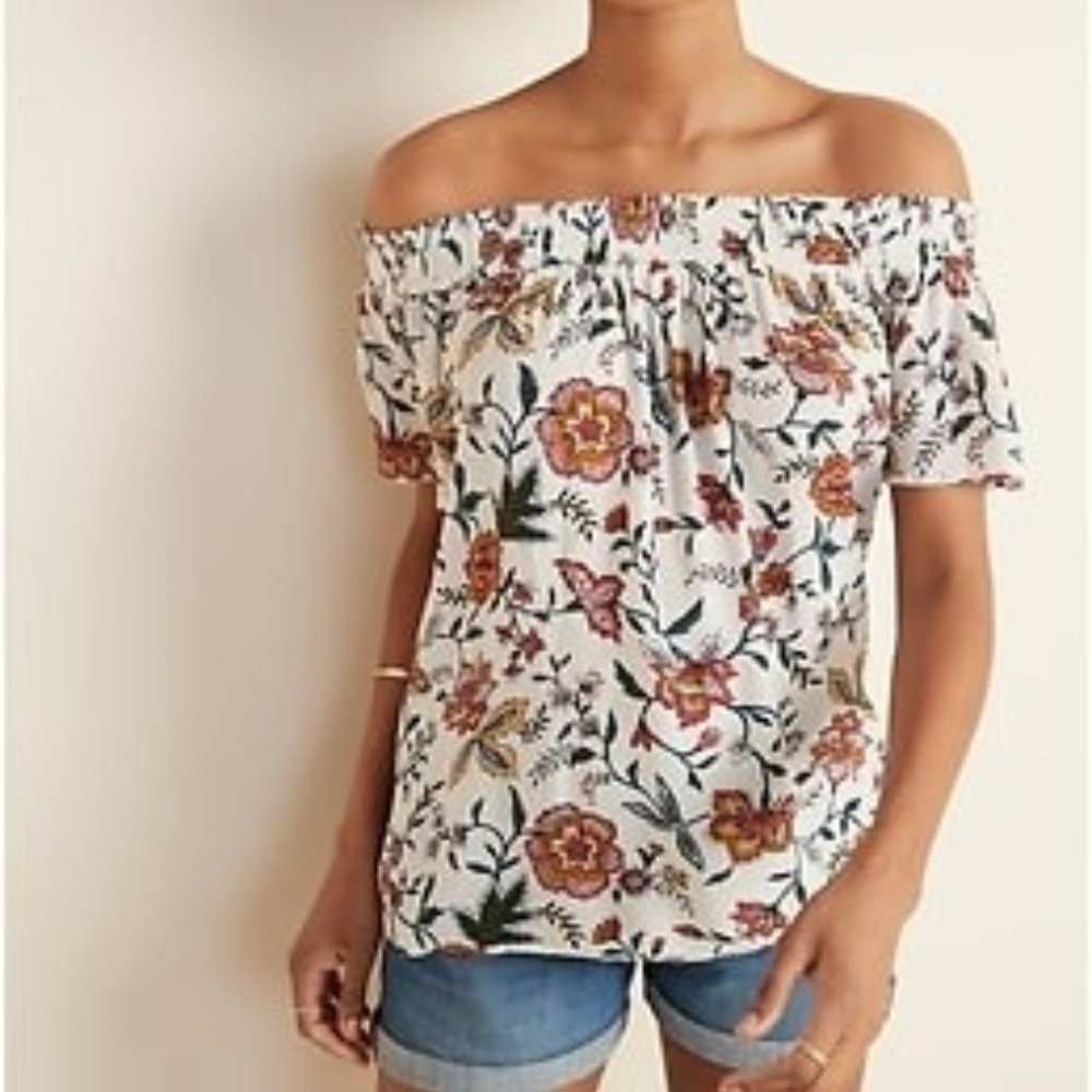 Old Navy Off the Shoulder Top White Floral Small